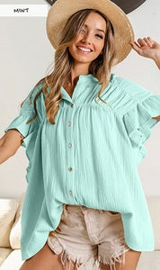 Spearmint Gauze Top