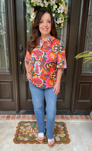 Tangerine Floral Top